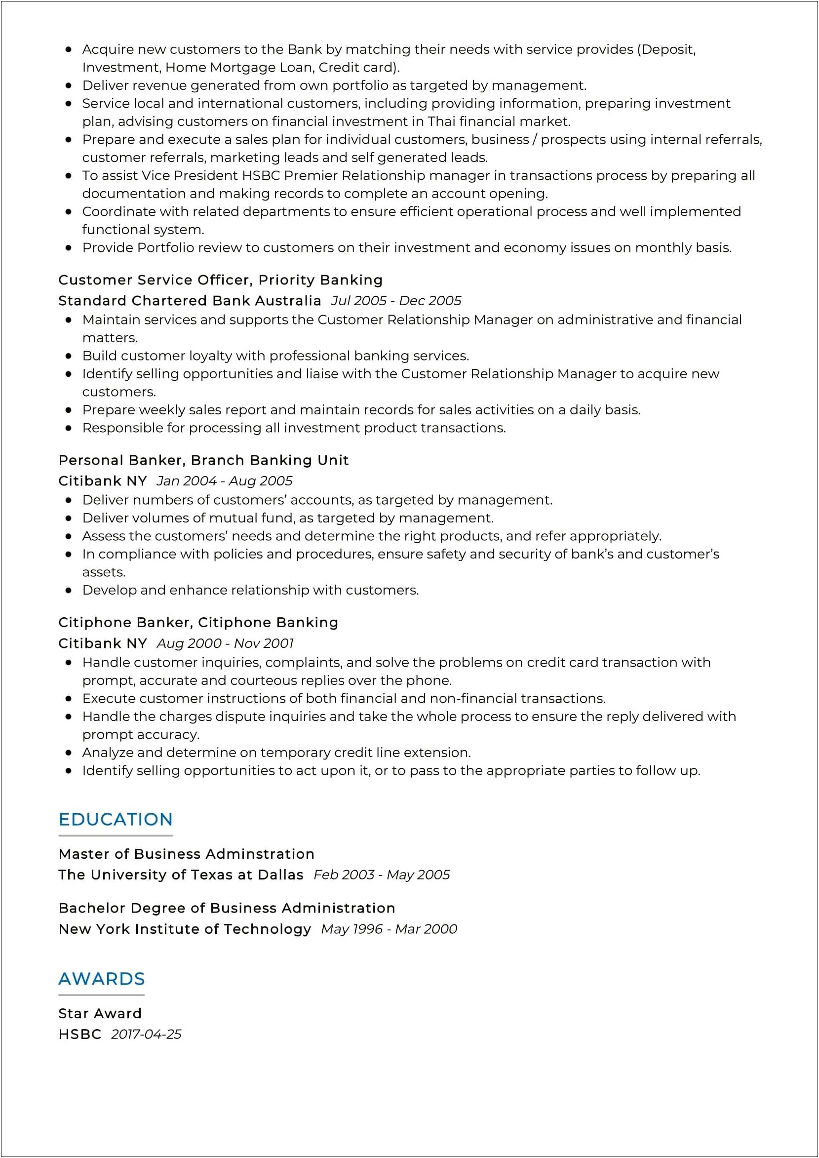 Summary For Resume For Branch Manager