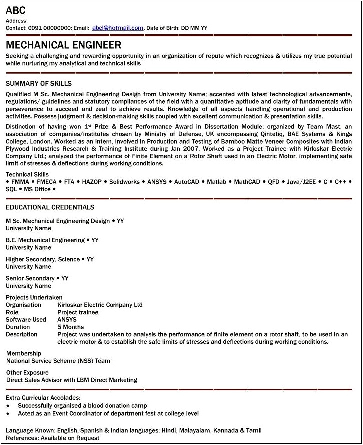 Summary For Resume For Engineering