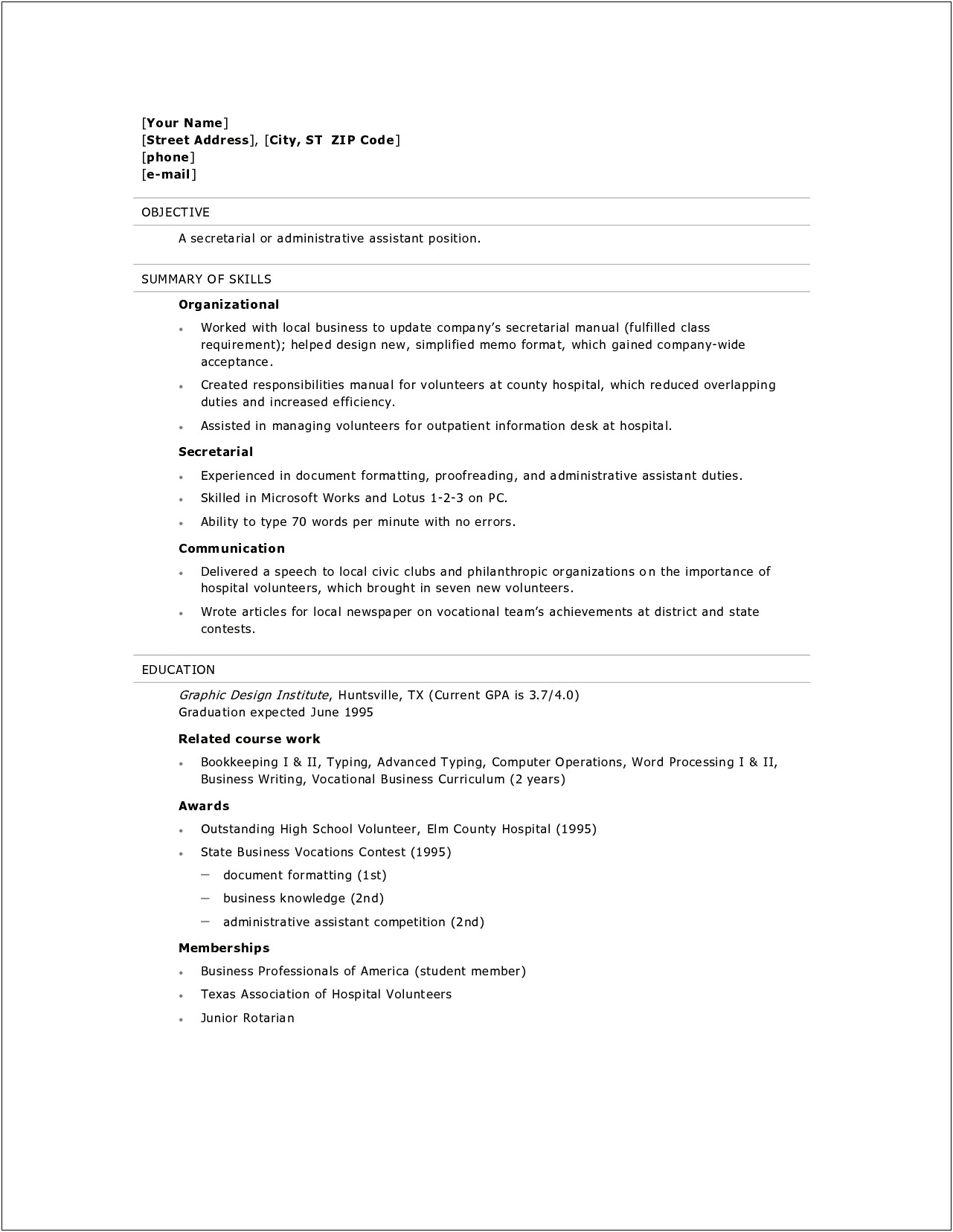 Summary For Resume For High School Student