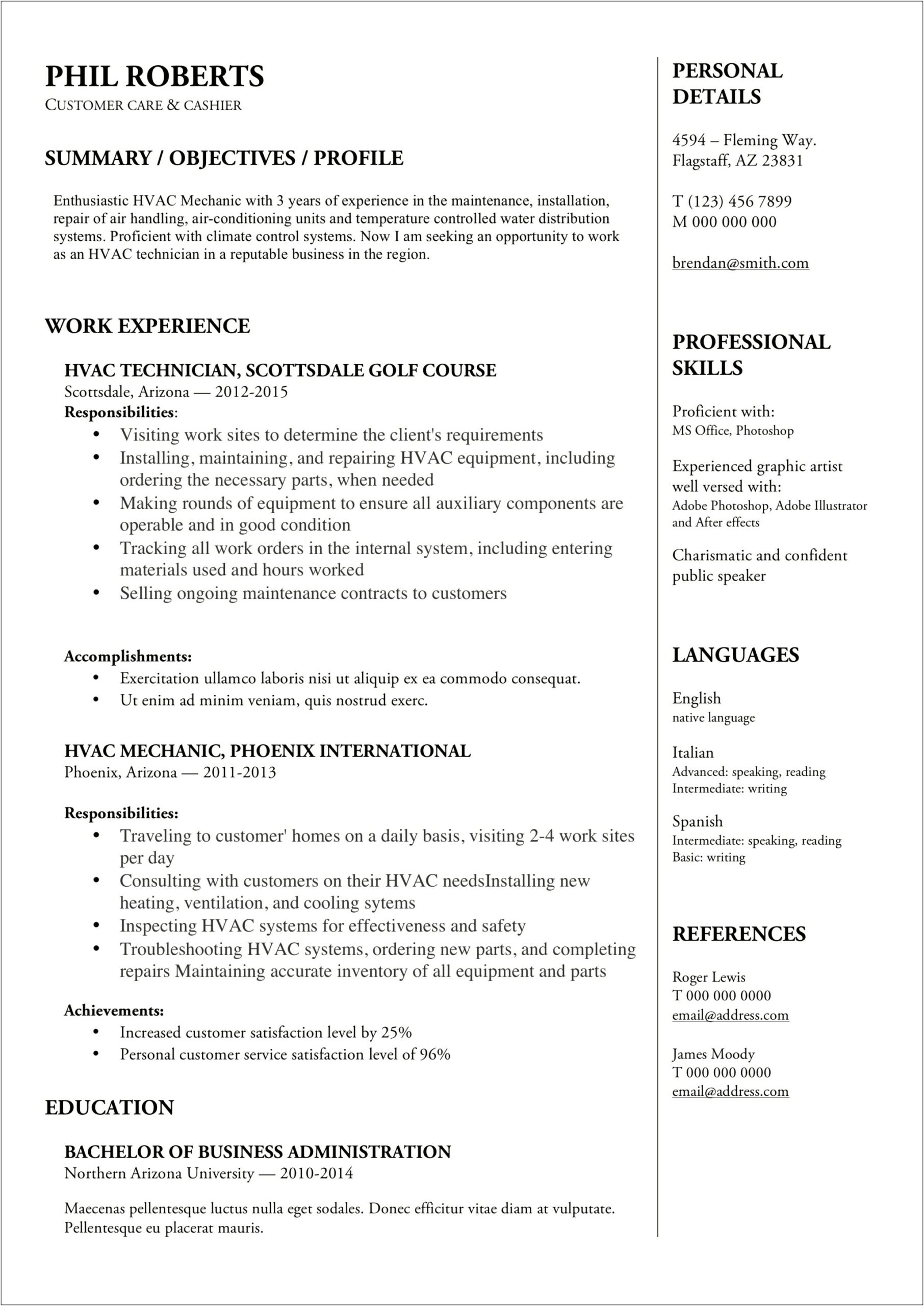 Summary For Resume For Maintenance Job