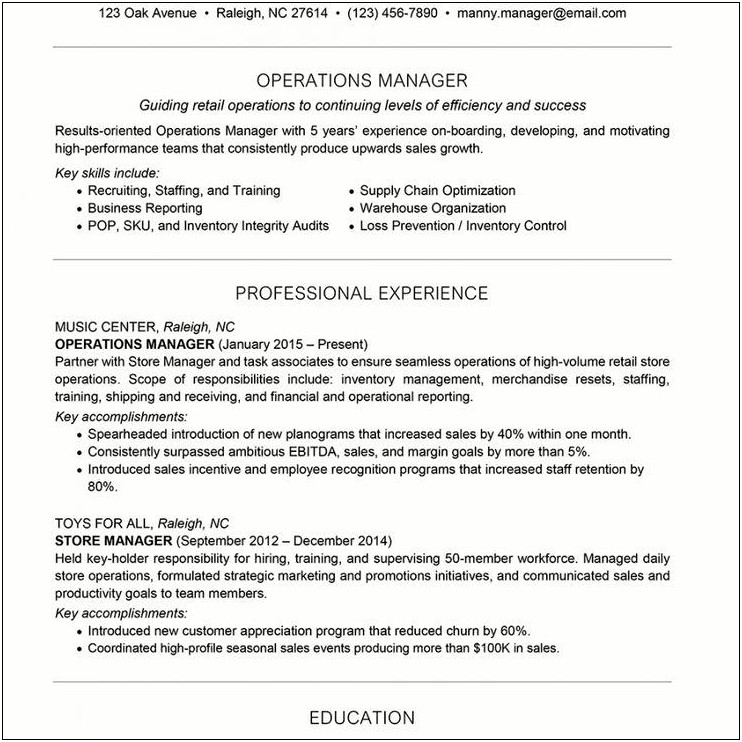 Summary For Resume For Management Position