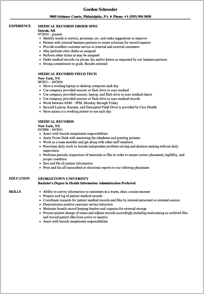 Summary For Resume For Medical Records Rep Examples