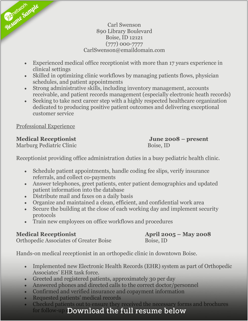 Summary For Resume For Medical Records Rep
