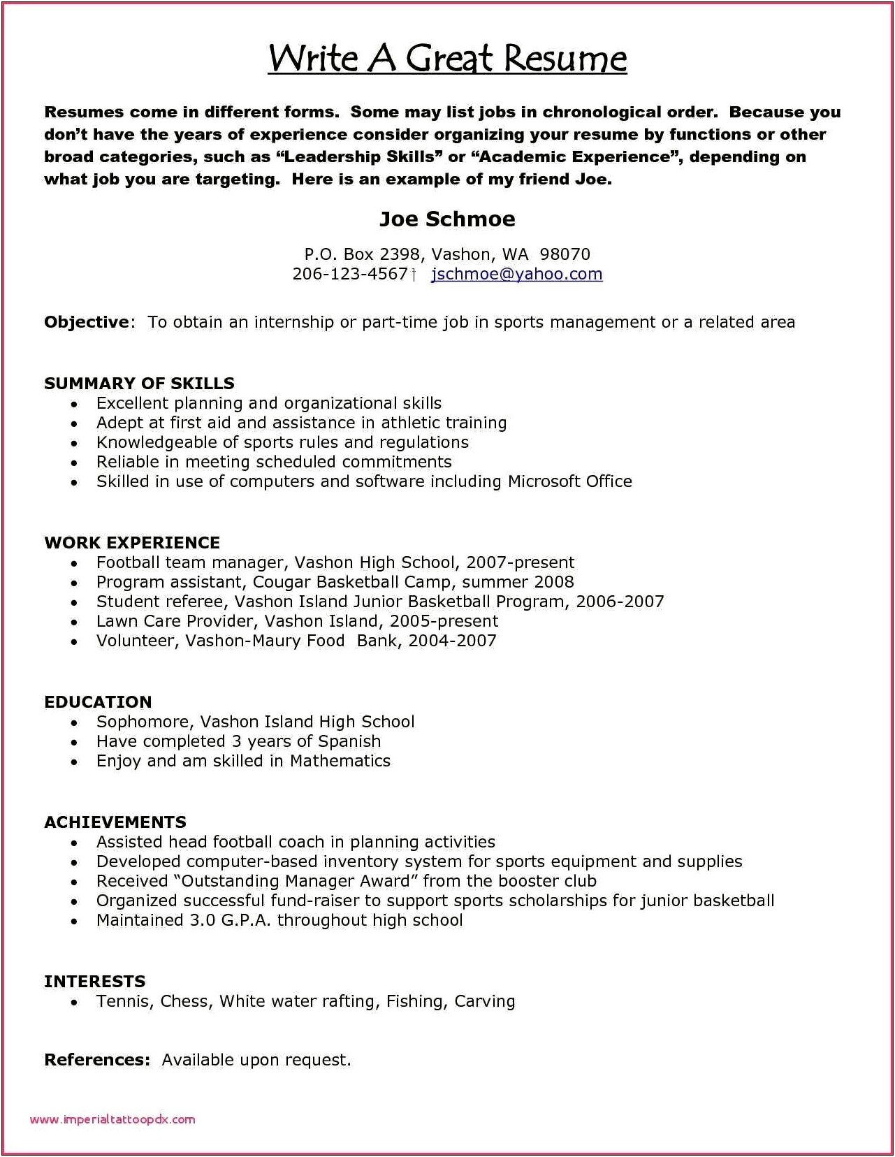 Summary For Resume For Part Time Job