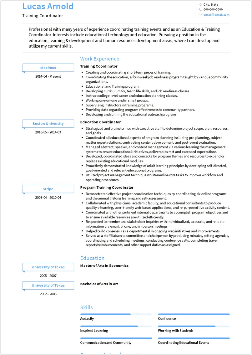 Summary For Resume In Training Position