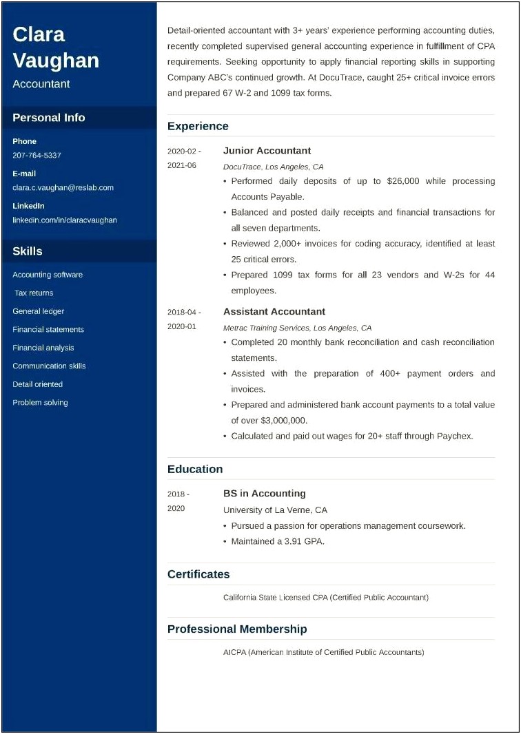Summary In Resume Examples For Accounting Jobs