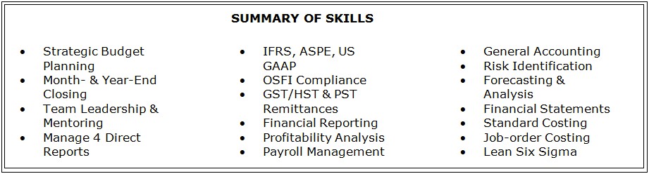 Summary Of Skills For Accounting Resume