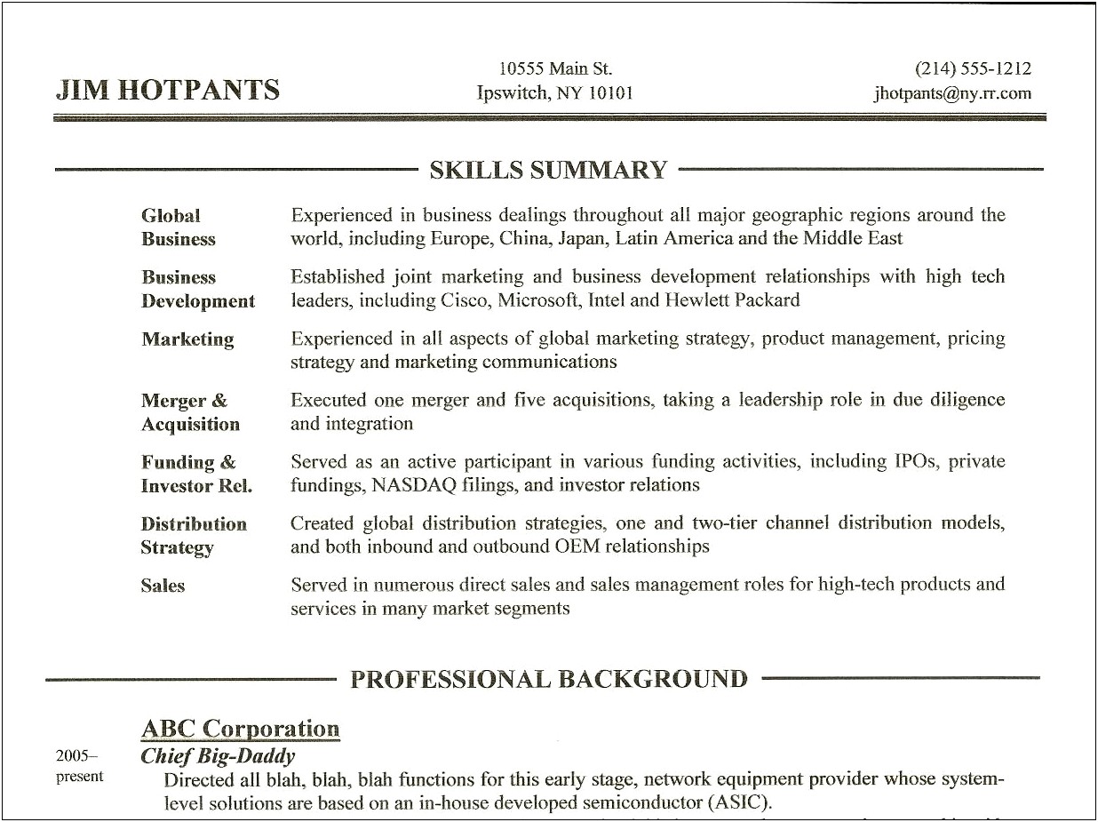 Summary Of Skills To Put On Resume