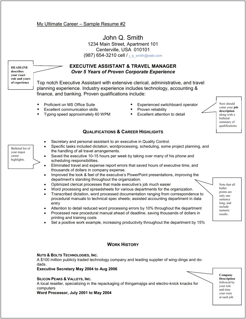 Summary On Resume For Executive Assistant