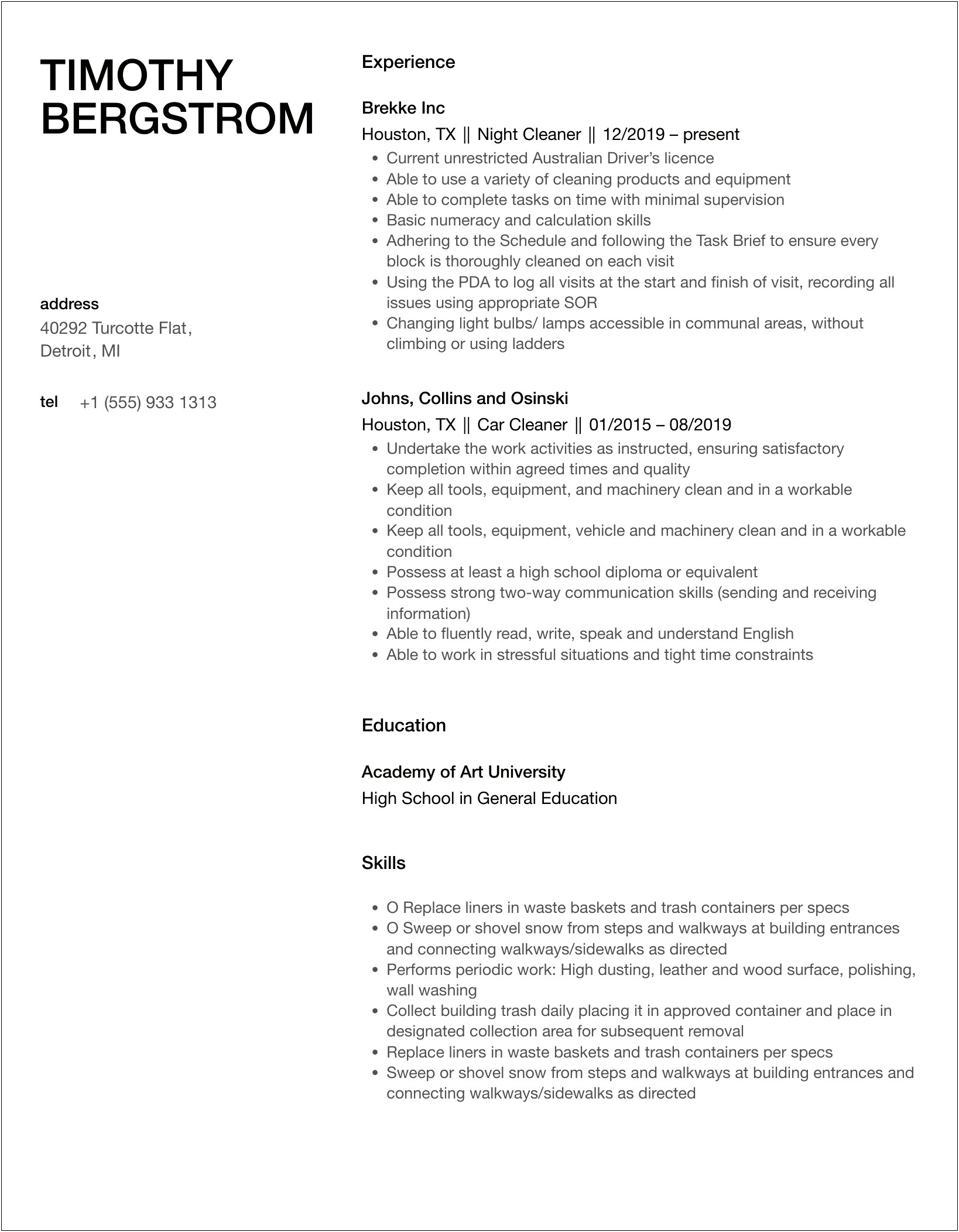Summary Paragraph Example For Cleaner Resume