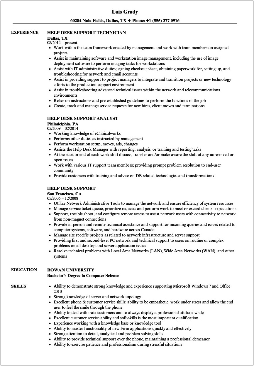 Summary Resume Entry Level Help Desk Support