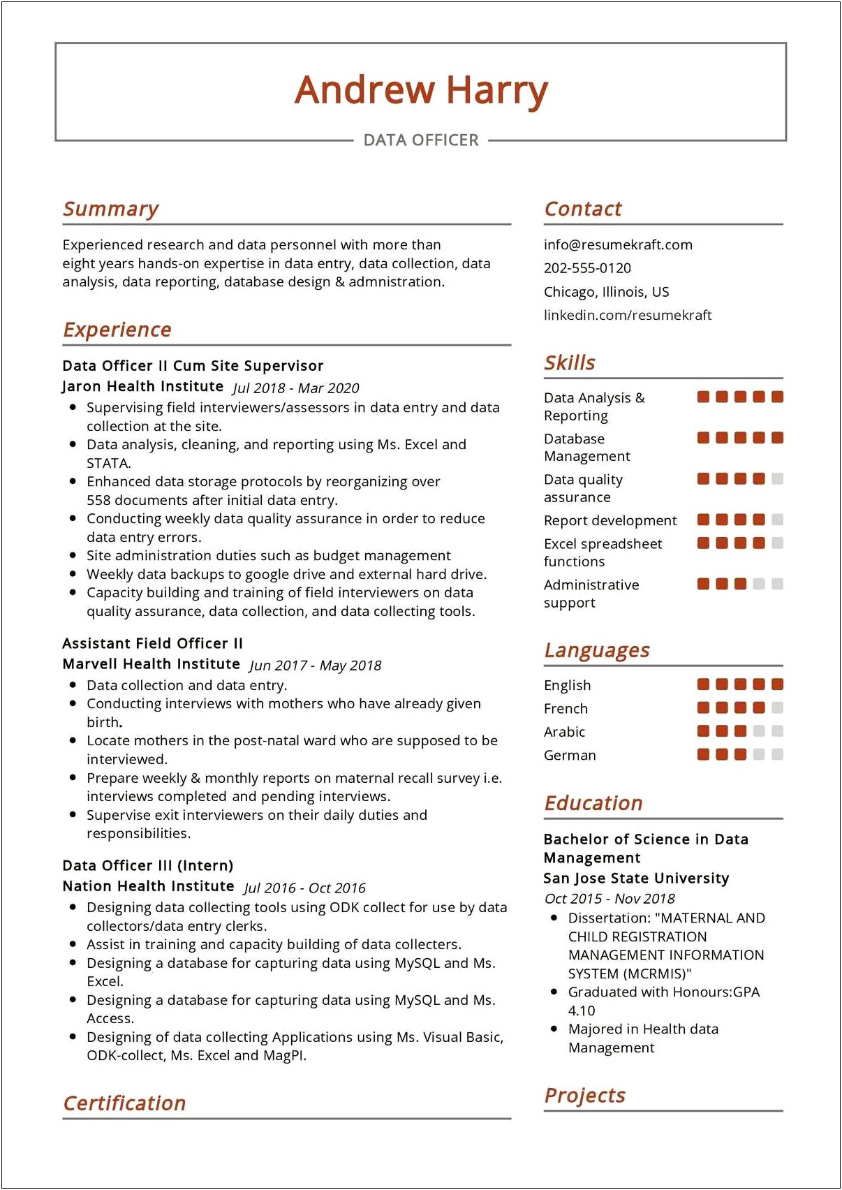 Summary Sample Resume For Data Manager