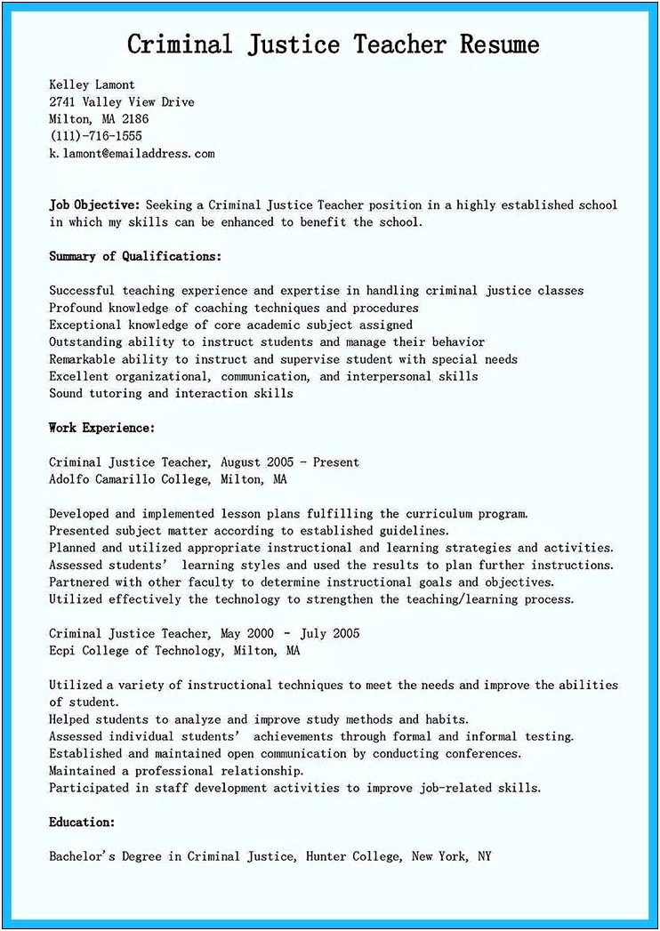 Summary Statement For Criminal Justice Resume