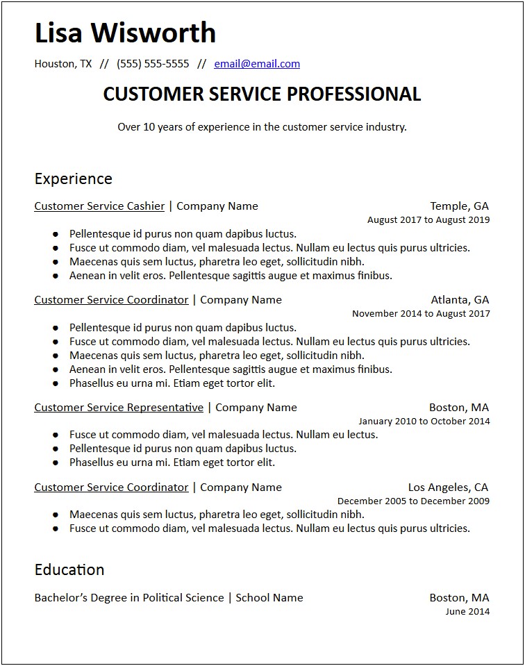 Summary Statement For Customer Service Resume