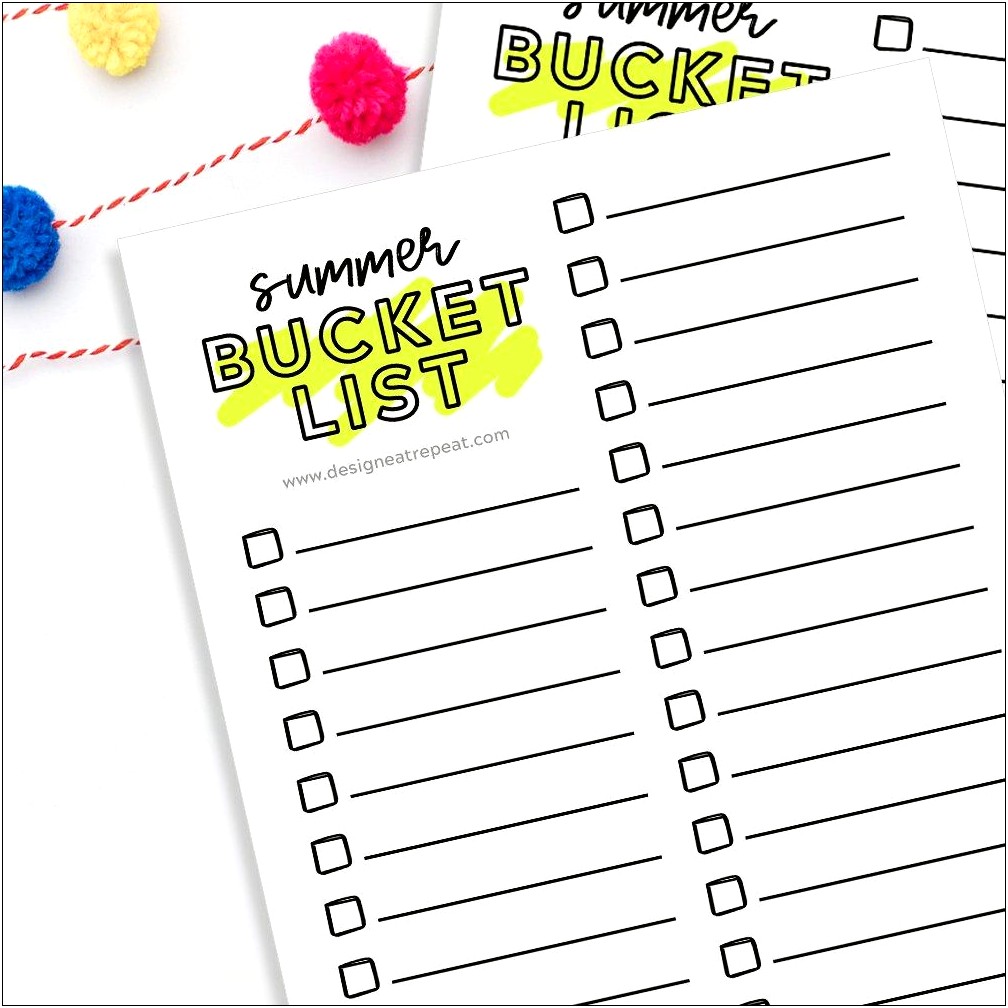 Summer Bucket List Free Templates For First Graders