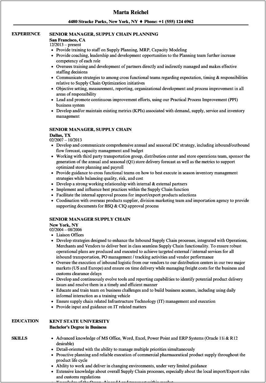 Supply Chain Management Resume Summary Of Qualifications