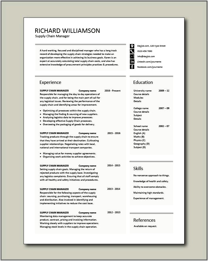 Supply Chain Resume Template On Word