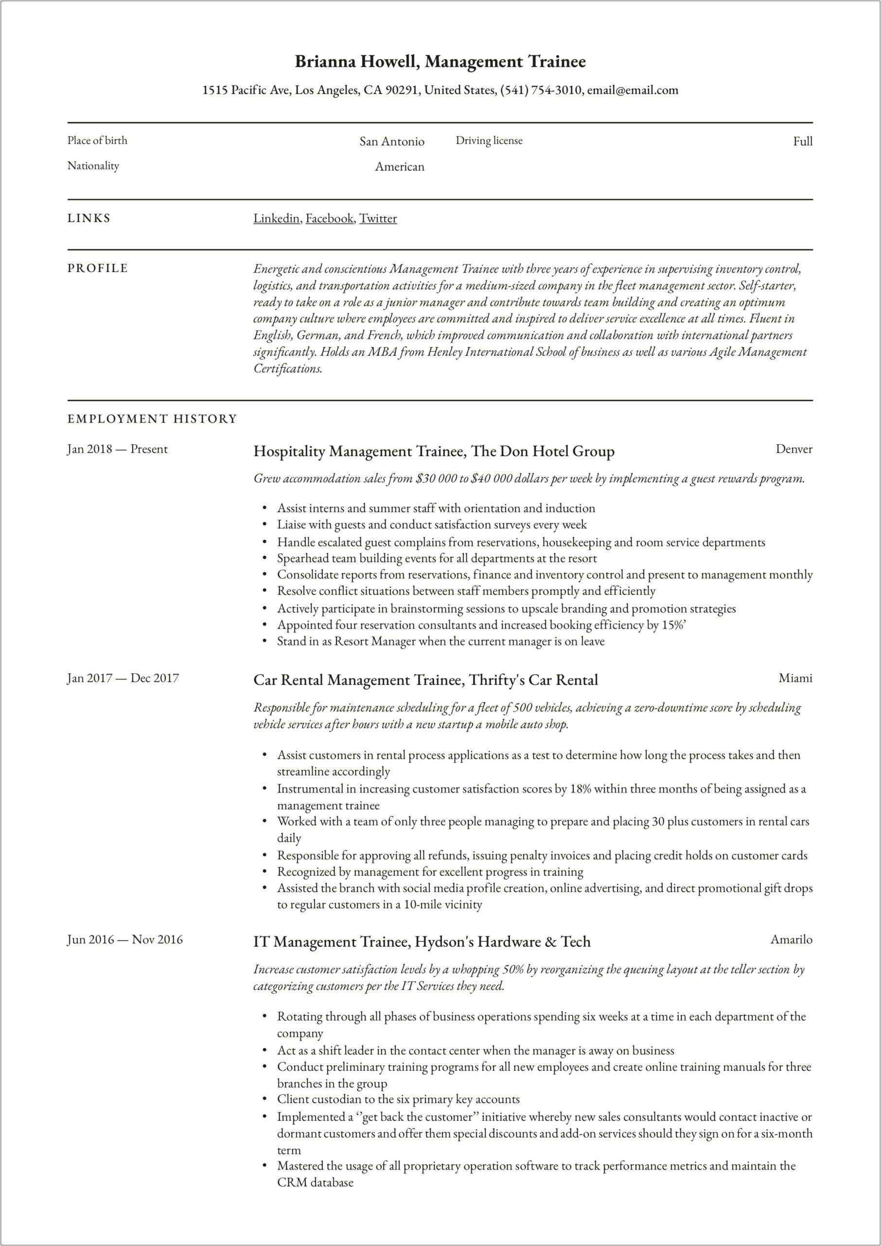 Synopsis For Manager In Training Resume
