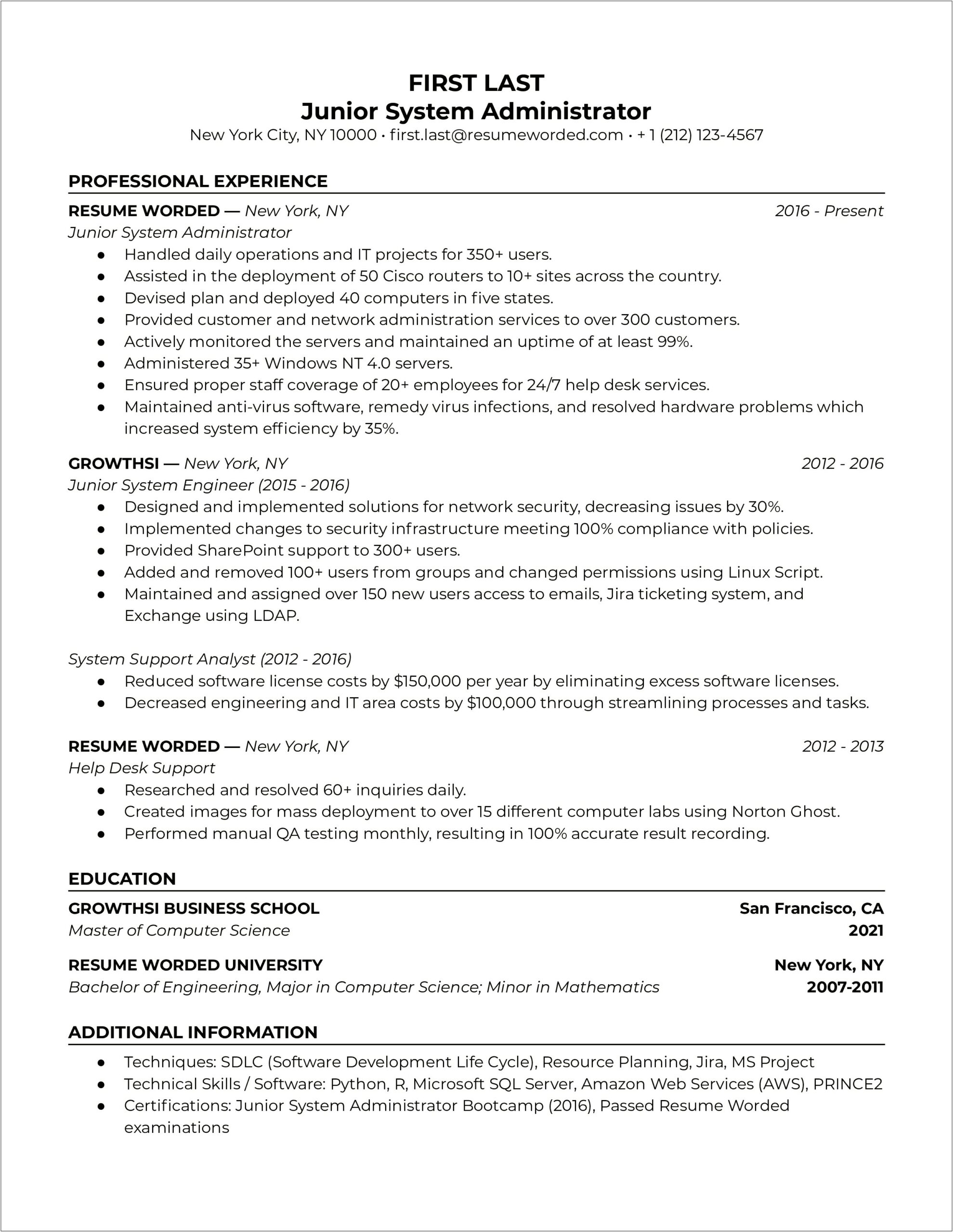 System Administrator Sample Resume 5 Years Experience