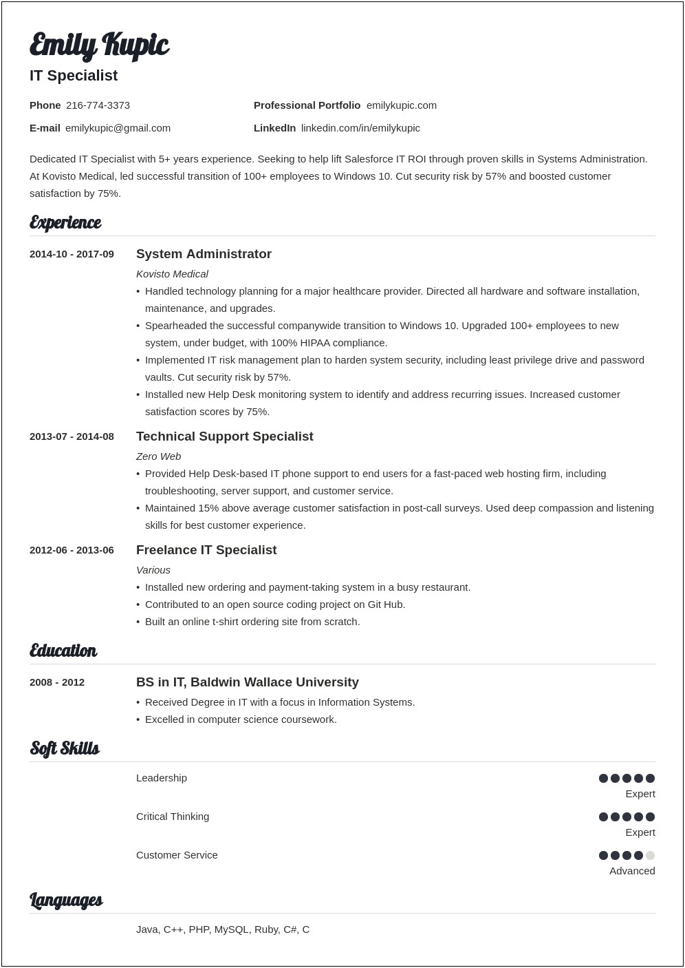Systems Technical Sr Specialist Resume Samples