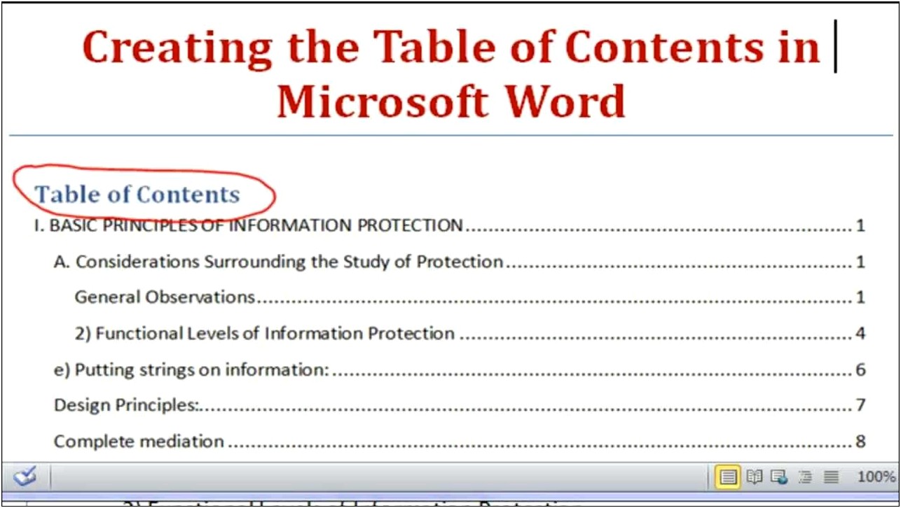 Table Of Contents Word 2013 Template Download