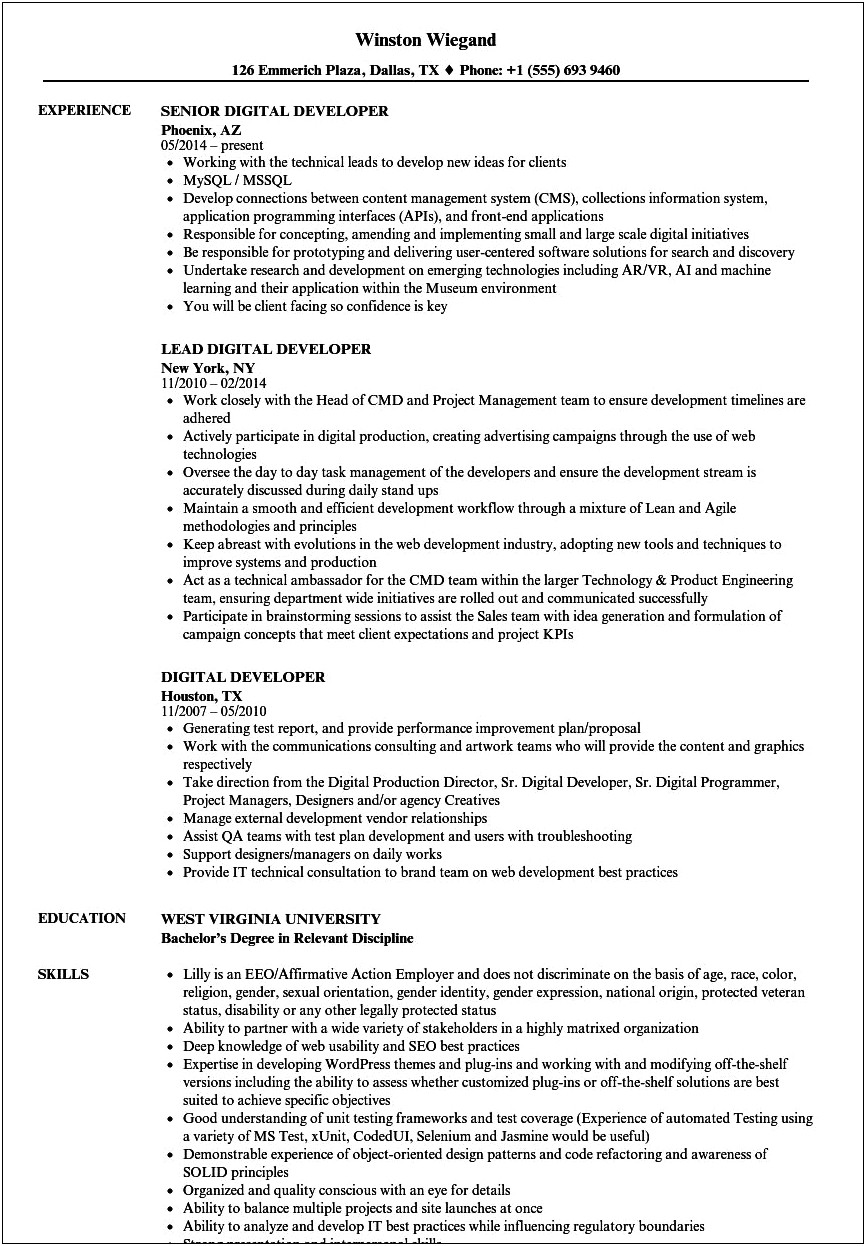 Tableau Developer Resume For 5 Years Experience
