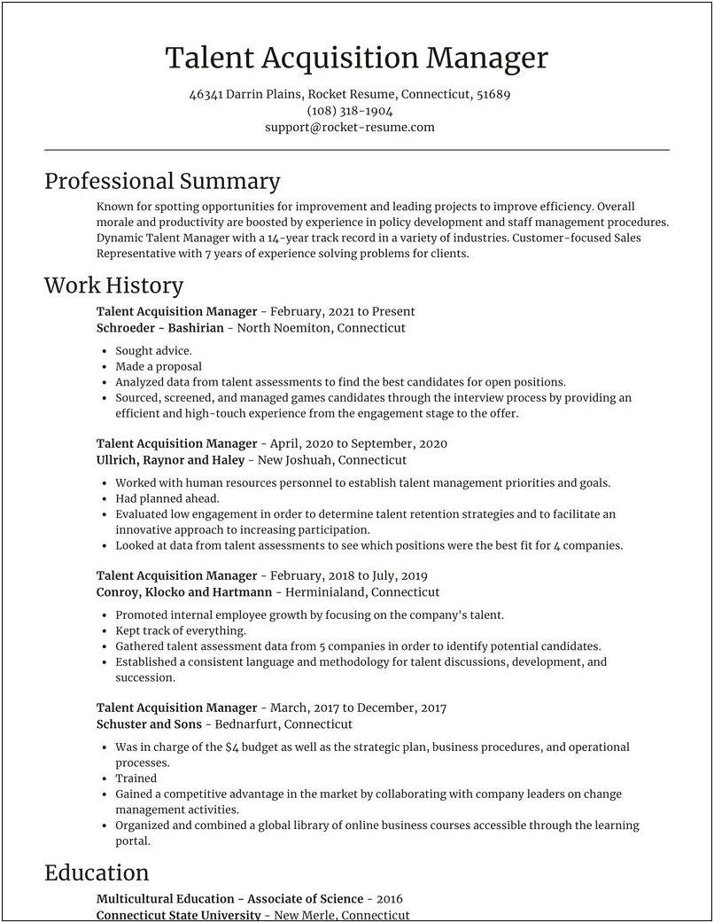 Talent Acquisition Manager Resume With Accomplishments
