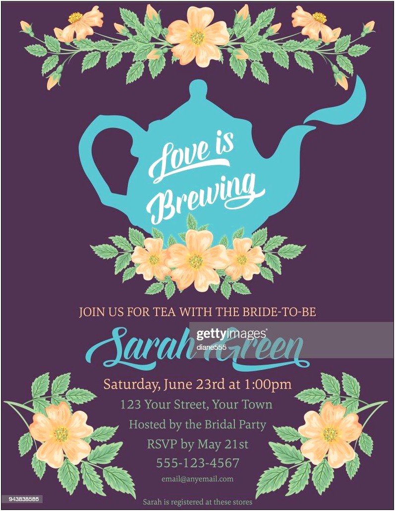 Tea Party Bridal Shower Invitation Template Free