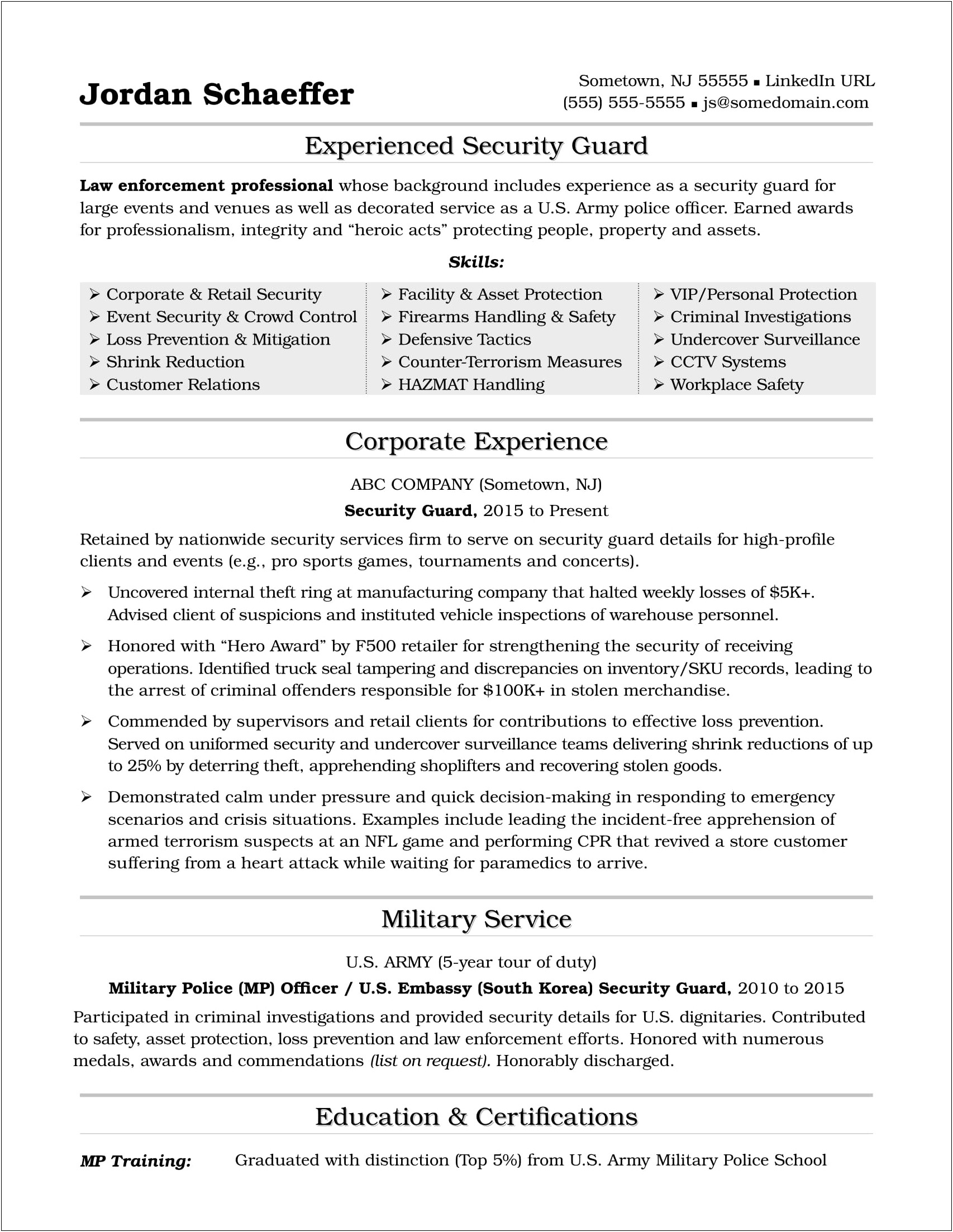 Teacher Resume Examples Law Enforcement Experience