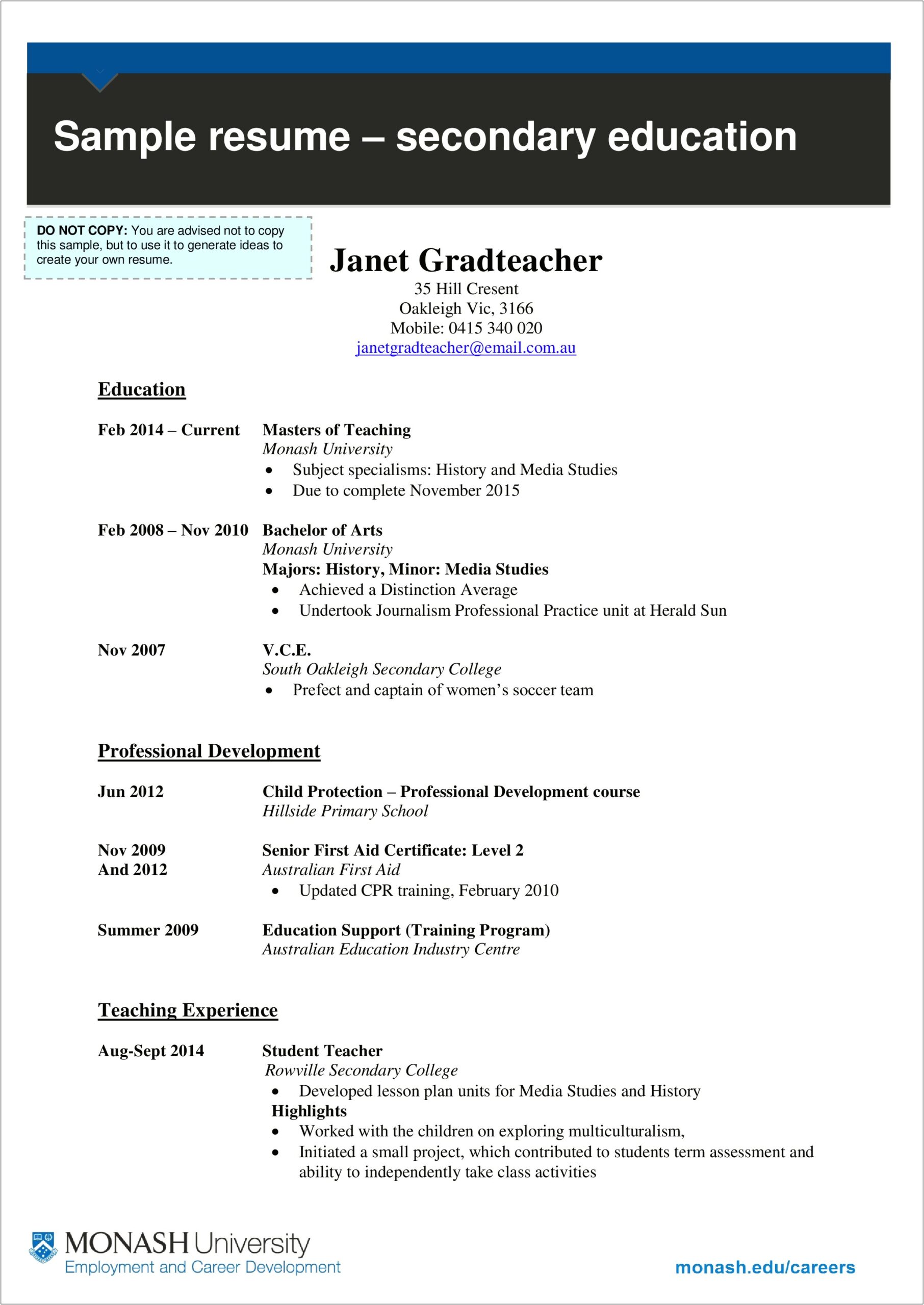 Teachers Fresh Out Of School Resume Examples