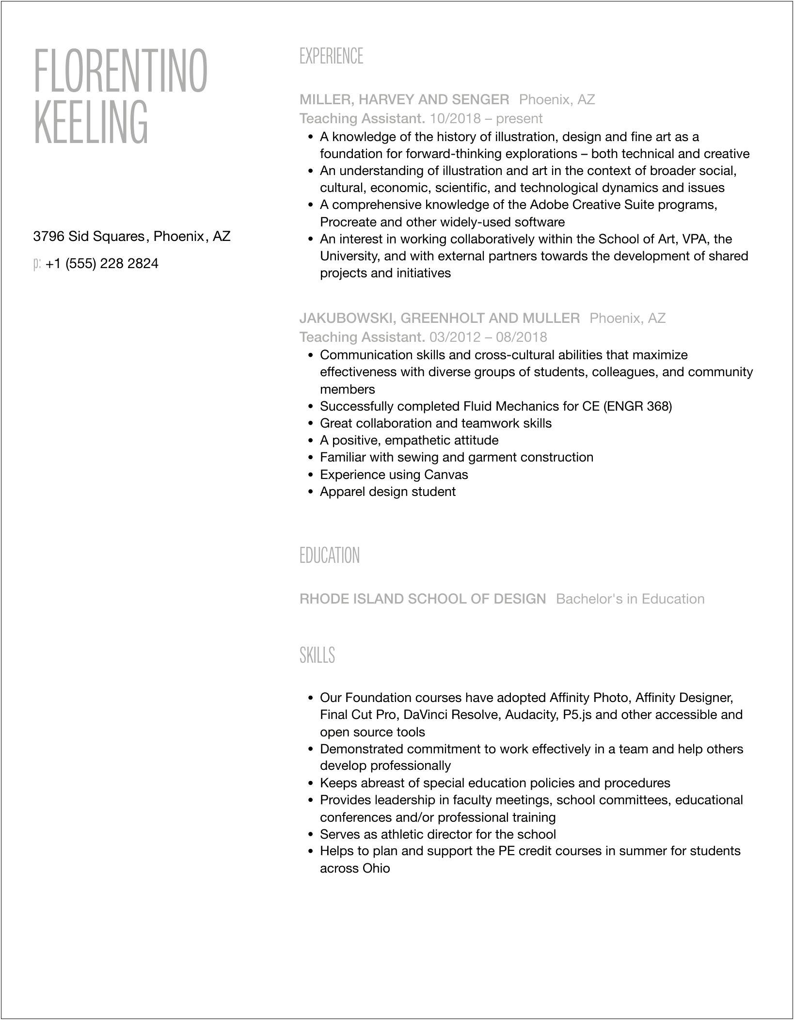 Teaching Assistant For Graduation Job Description Resume