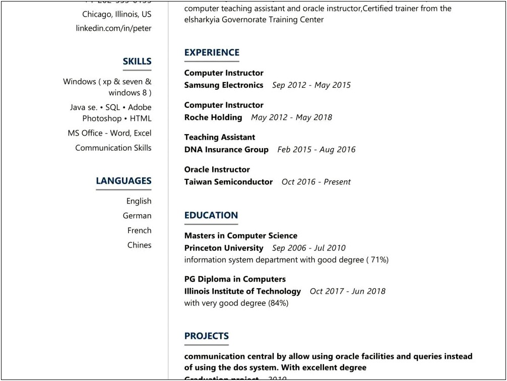 Teaching Resumes With Computer Skills Listed