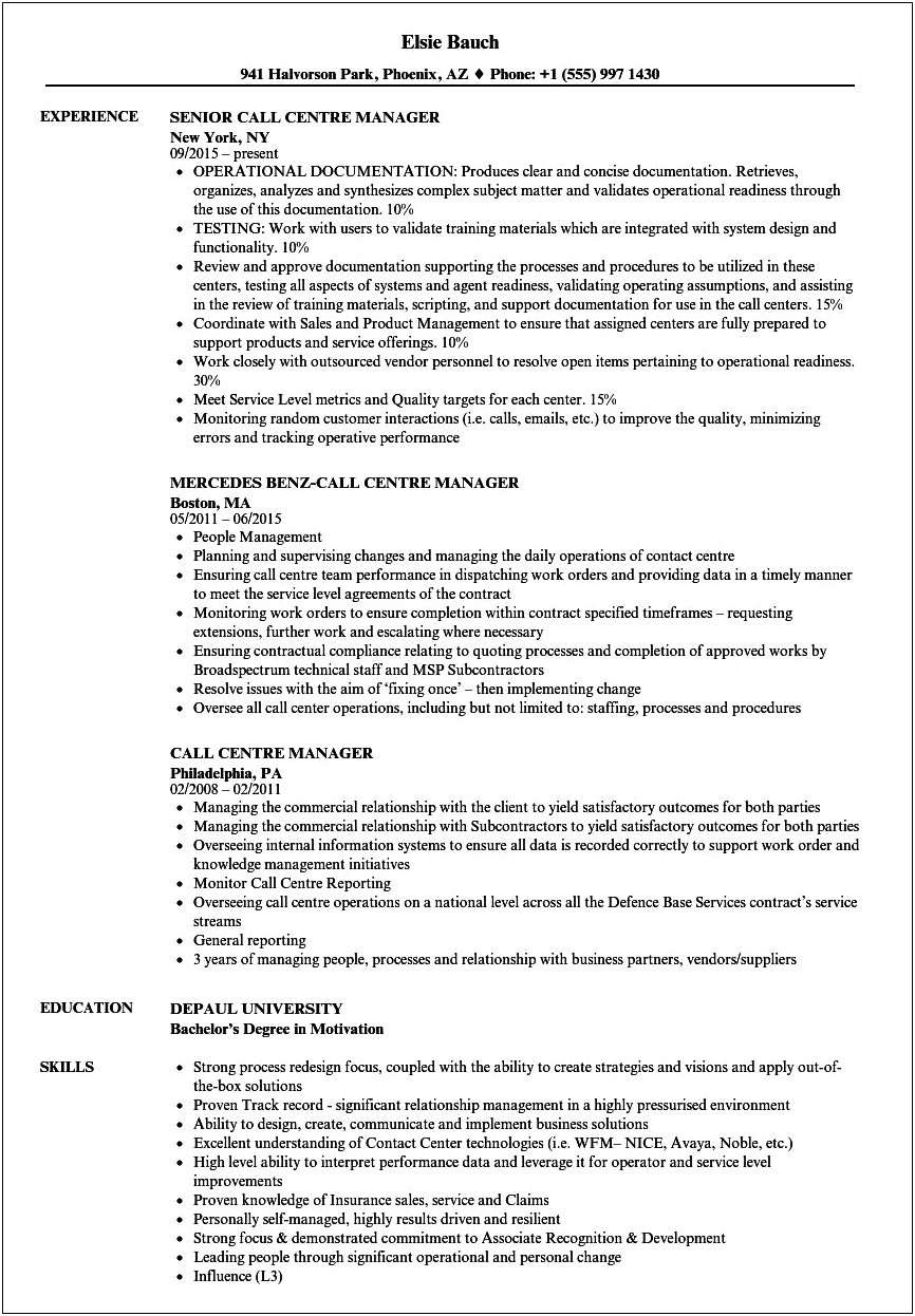 Team Lead Job Description Resume Call Center