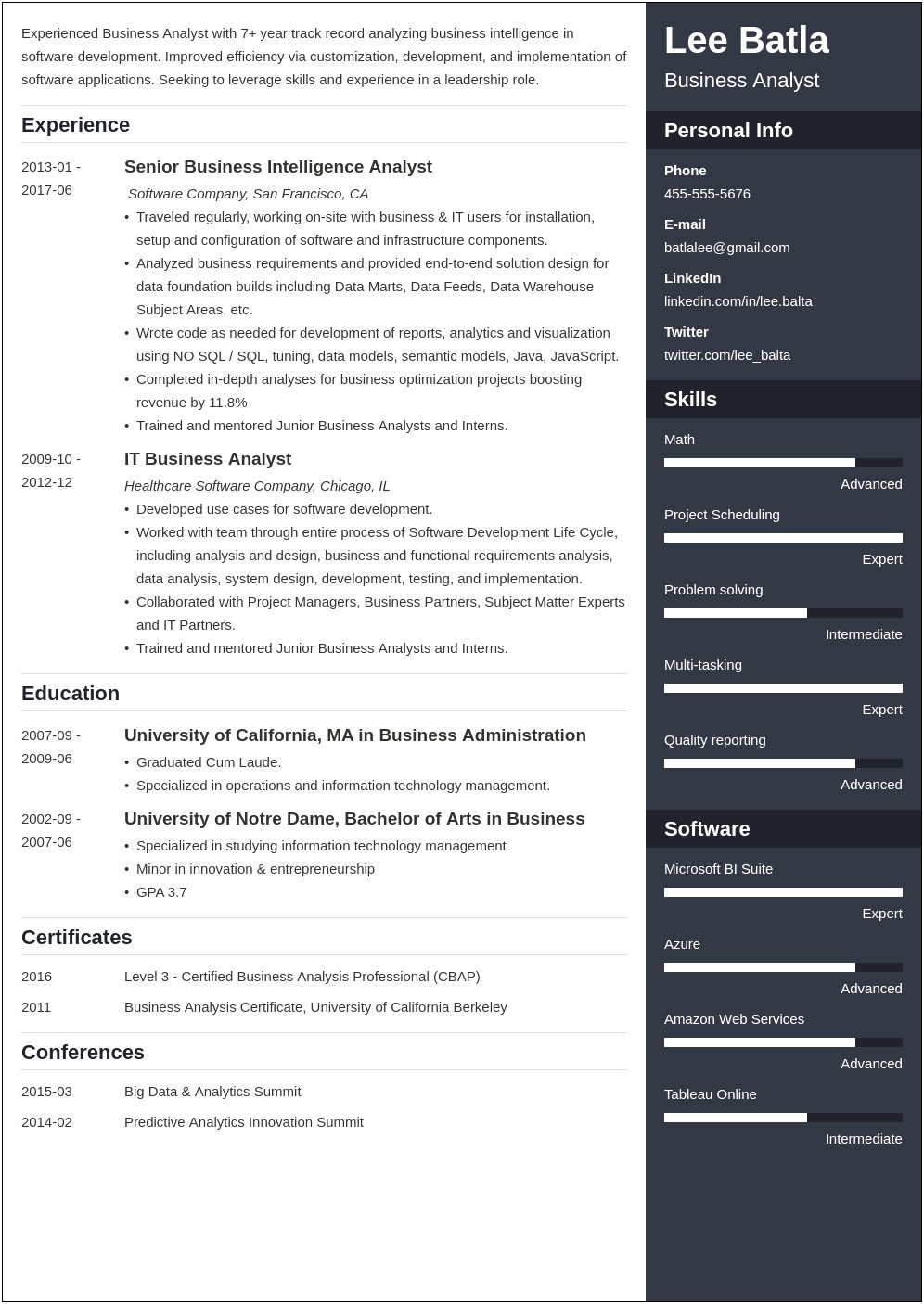 Technical Resume Sample Business Systems Analyst Zety