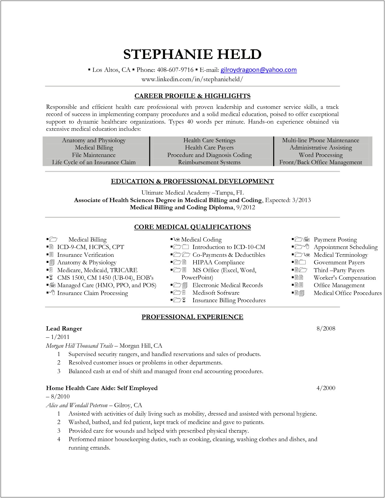 Technical Skills For Medical Billing And Coding Resume