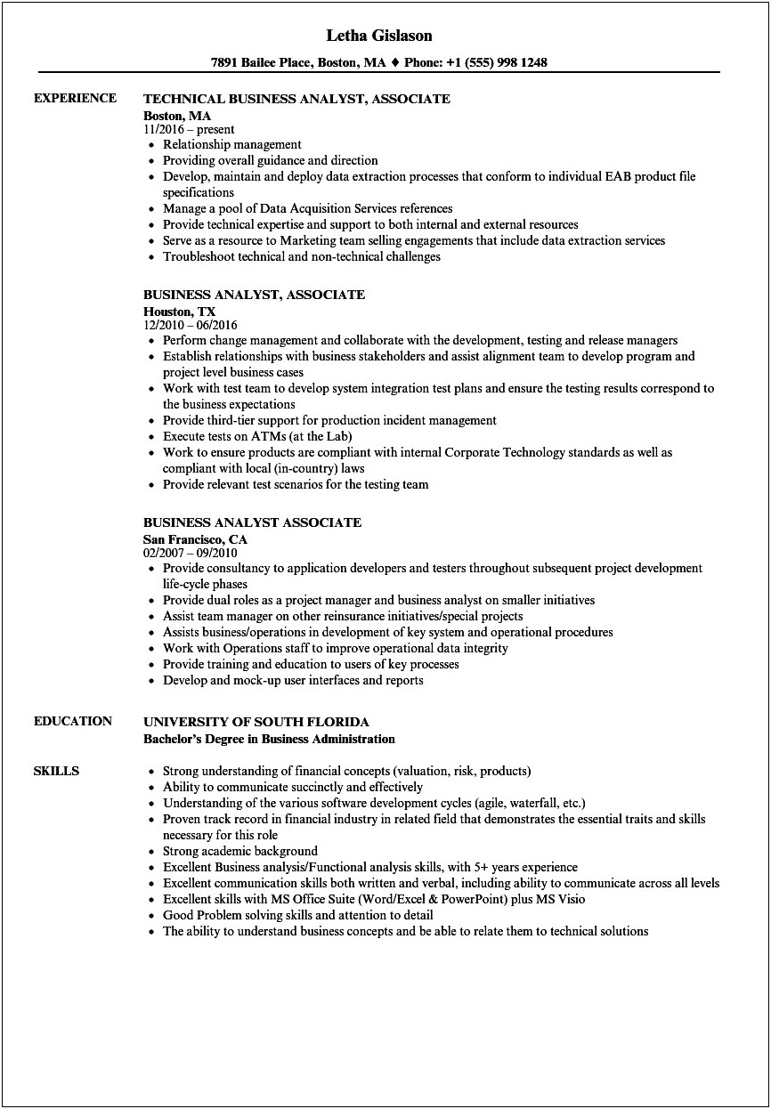 Technical Skills In Resume For Business Analyst
