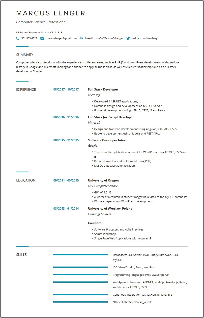 Technical Skills On A Resume Computer Science