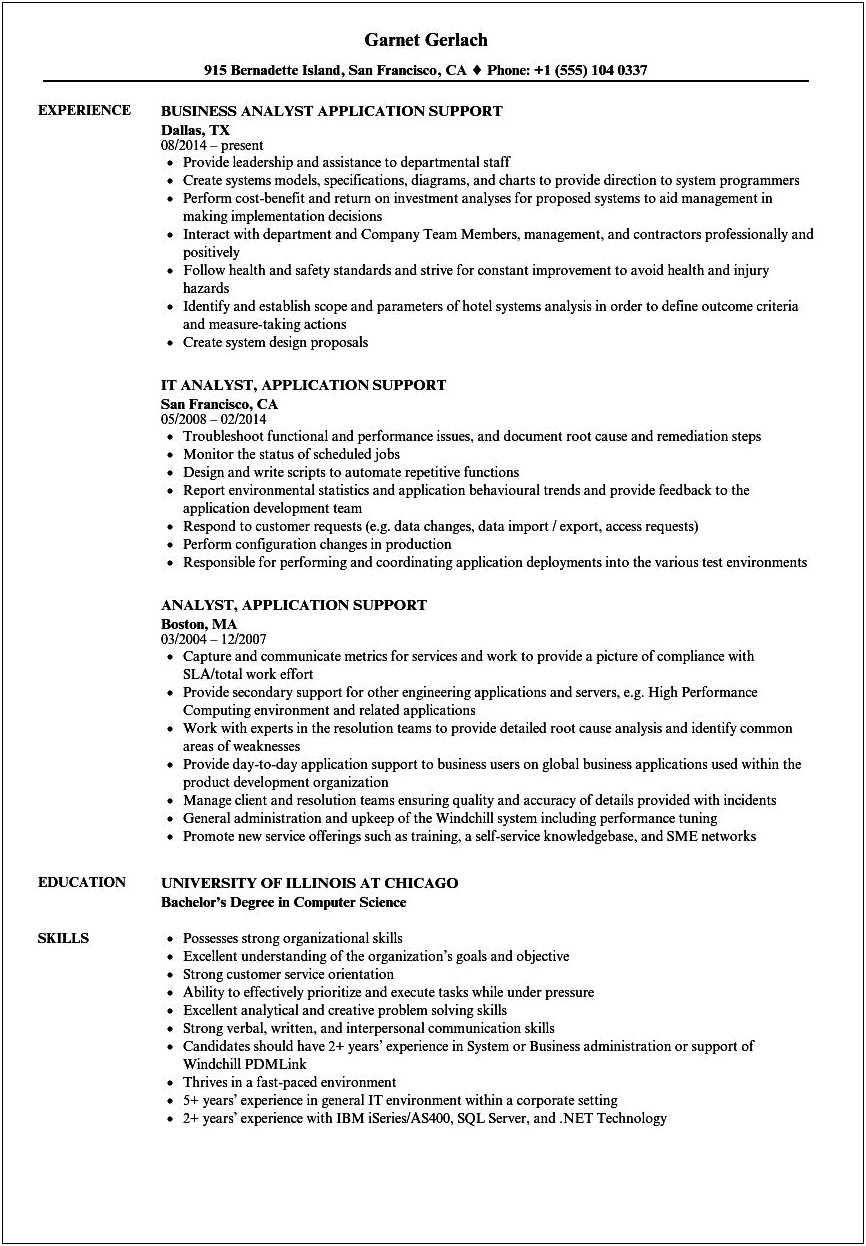 Technical Support Analyst Sample Resume