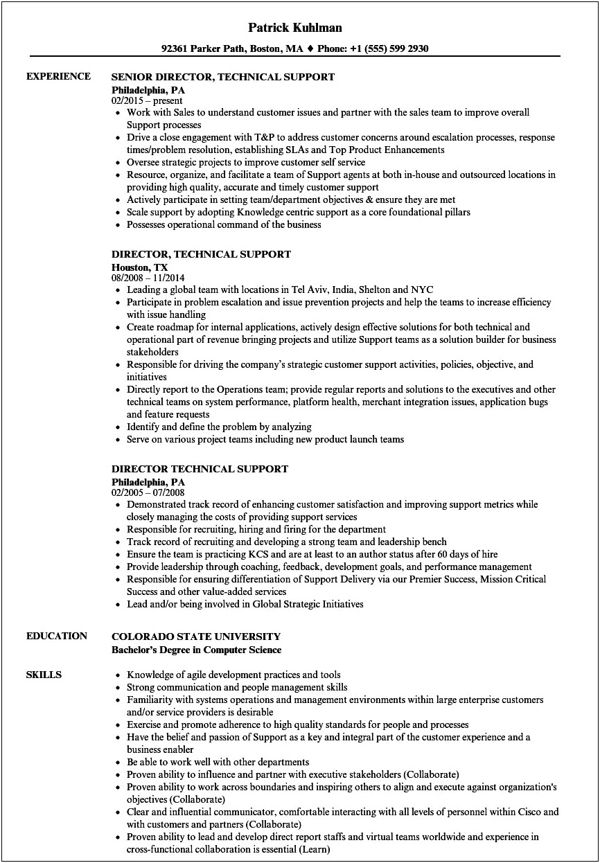 Technical Support Job Description For Resume