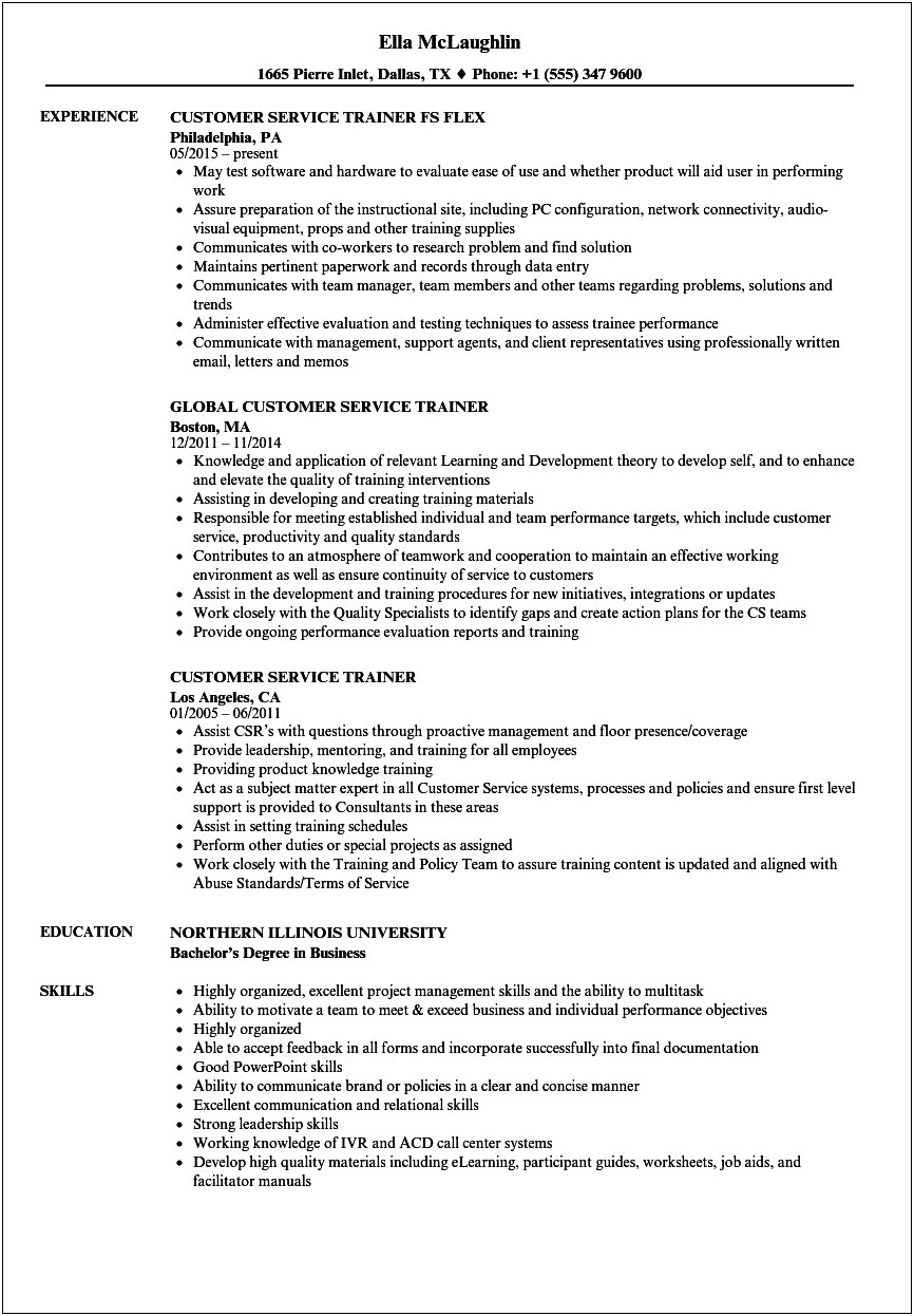 Technical Support Trainer Job Description Resume