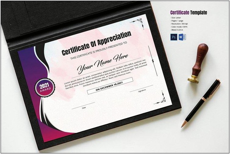 Template For Certificate Of Appreciation Free Word