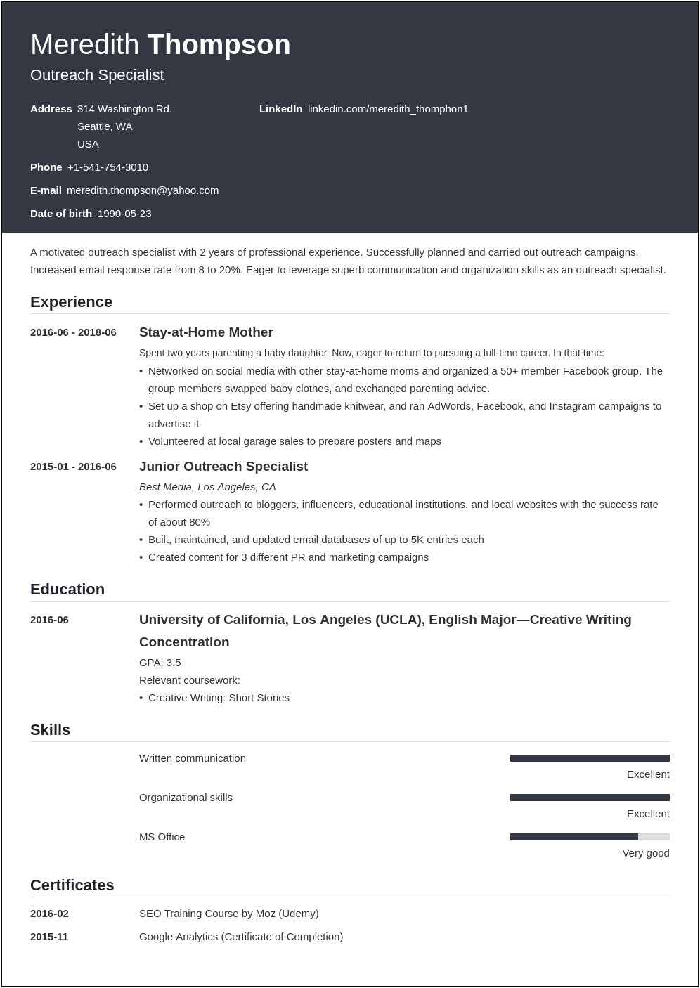 Template For Reentering The Workforce Resume