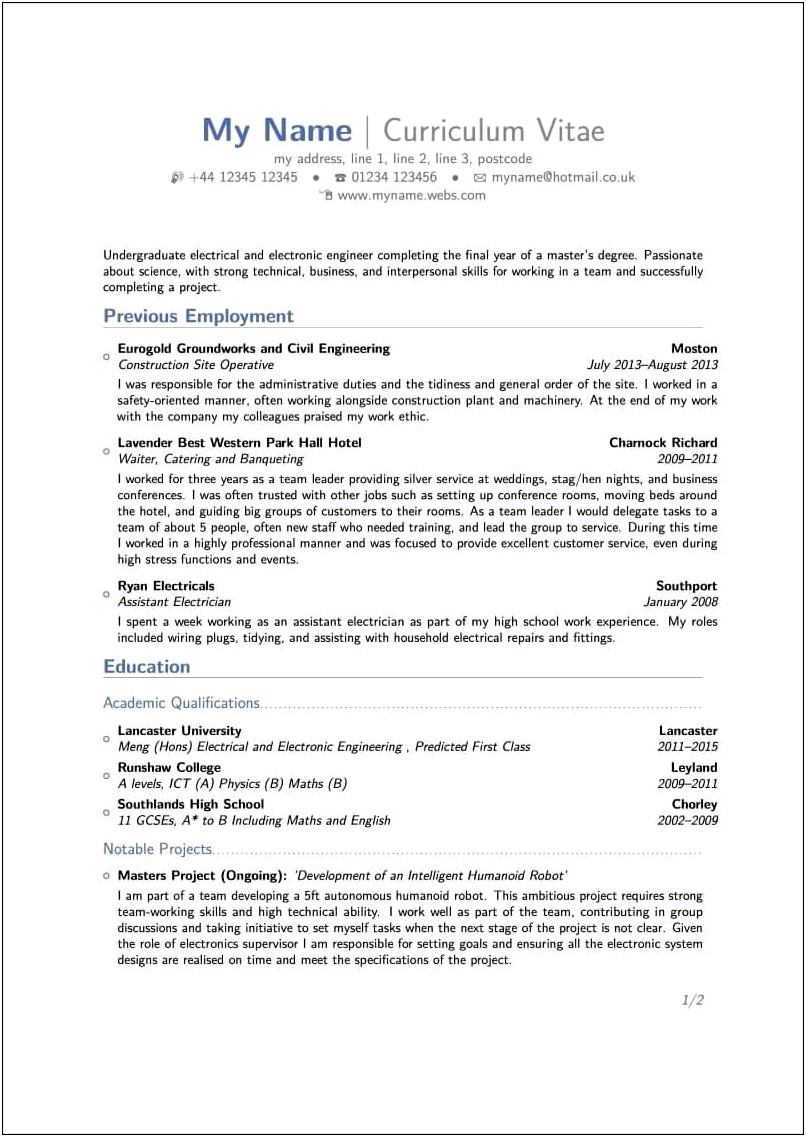 Template For Resume To High Light Work Experience