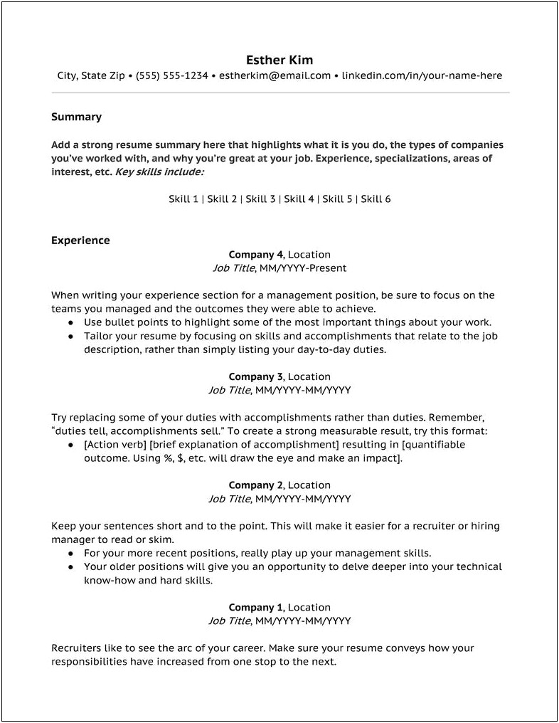 Template For Resume To Highlight Work Experience