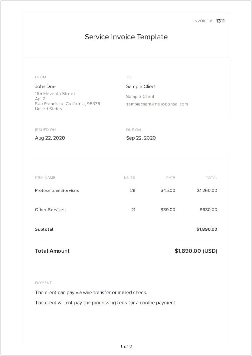 Template For Service Invoice In Word Free