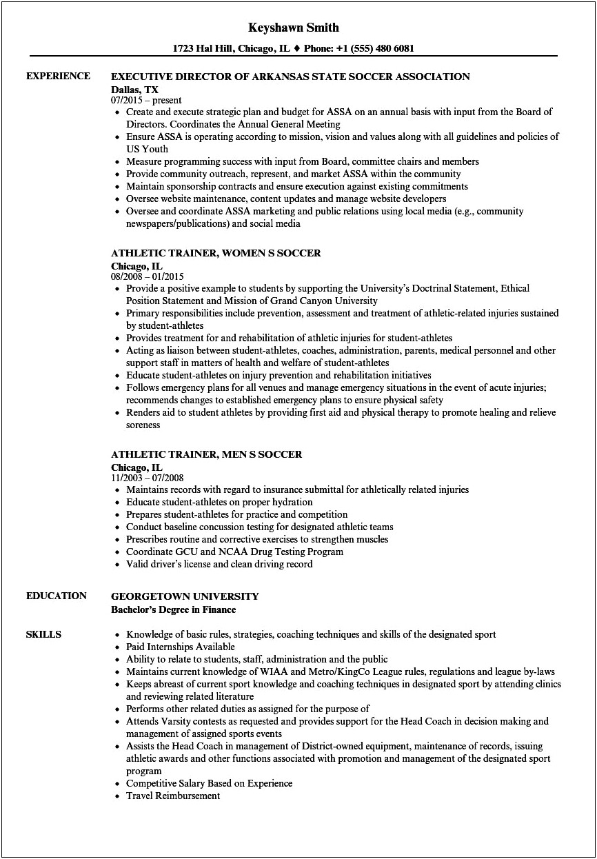 Template For Student Athlete Resume For College Soccer