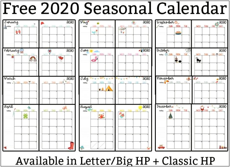 Template Free Printable Calendar 2020 Happy Planner