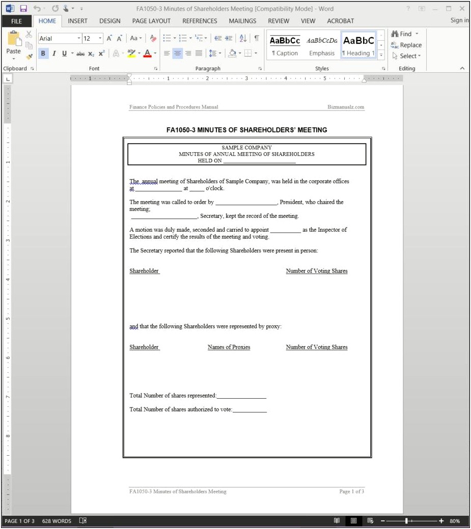 Templates For Annual Corporate Meeting Minutes Free