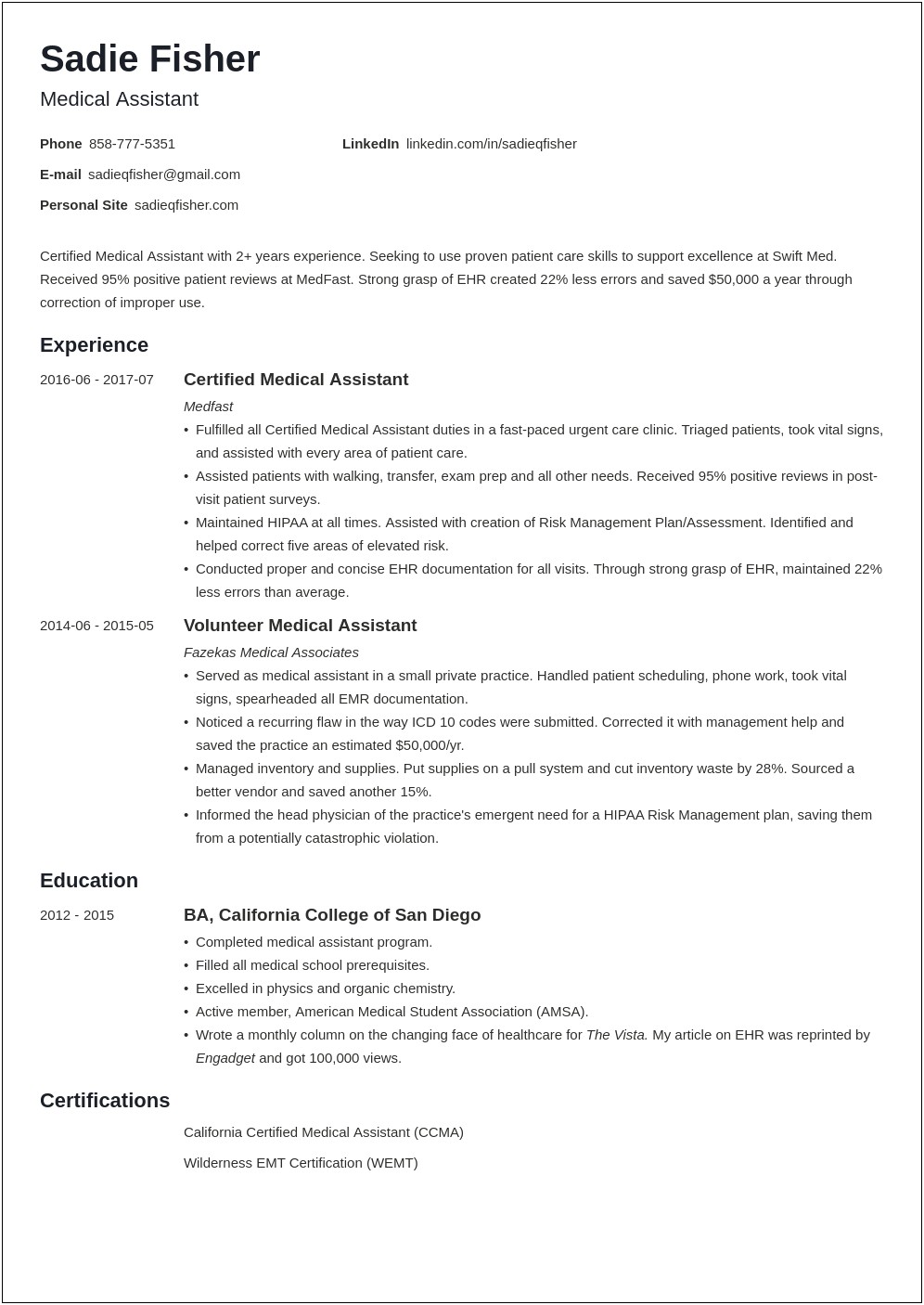 Templates For Medical Assistant Resumes Free