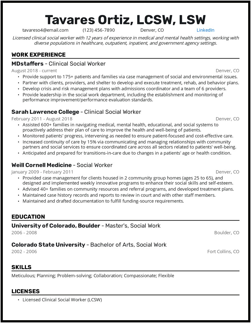Templete For A Social Work Resume